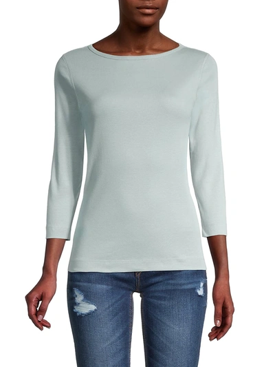 Three Dots Women's Cropped-sleeve Knit T-shirt In Dusty Blue