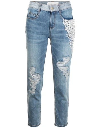 Hellessy Yang Embellished Cropped Jeans In Medium Wash In Blue