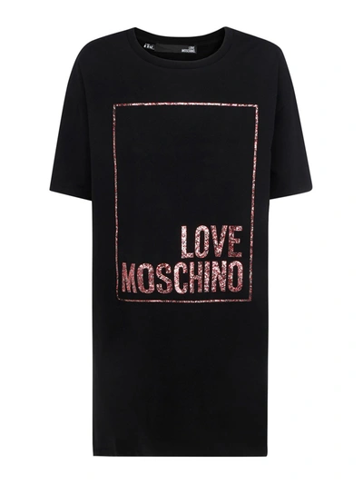 Love Moschino Glittered Logo Dress In Black