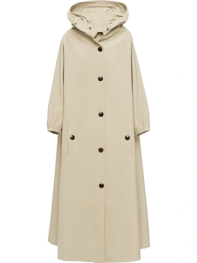 Prada Single-breasted Hooded Raincoat In Corda (beige)
