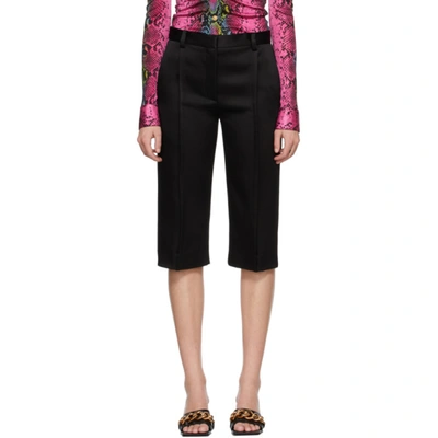 Versace Black Satin Cropped Trousers In Lilla