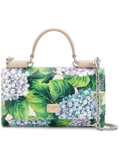 Dolce & Gabbana Botanical Extra Small Leather Phone Bag In Green Print