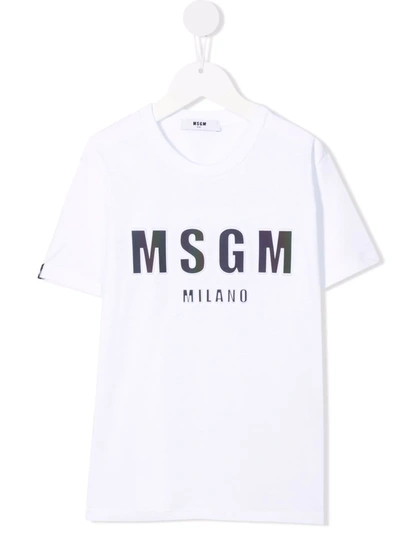 Msgm Logo-print Short-sleeved T-shirt In Bianco