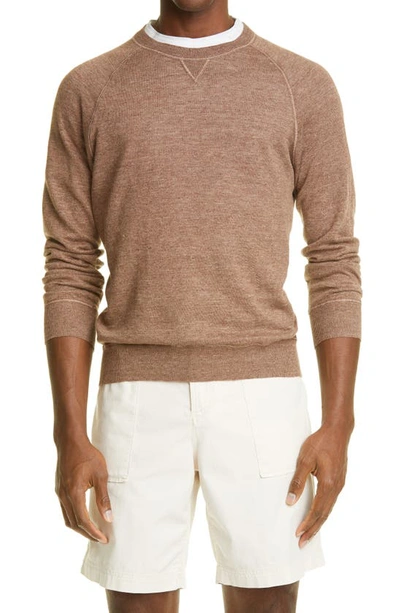 Brunello Cucinelli Men's Linen-cotton Melange Raglan Sweater In Brown