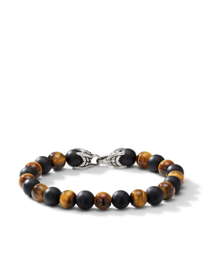 David Yurman Sterling Silver Spiritual Beads Alternating Tiger Eye And Black Onyx Bracelet