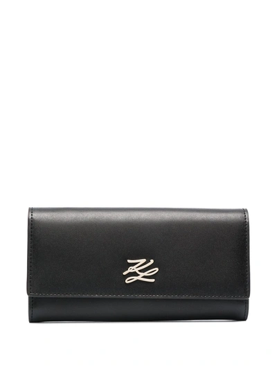 Karl Lagerfeld K/autograph Continental Flap Wallet In Black