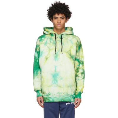 Palm Angels Green Tie-dye Logo Hoodie In Forest Gree