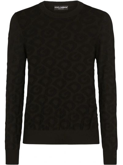 Dolce & Gabbana Allover Logo Intarsia Silk Knit Sweater In Black