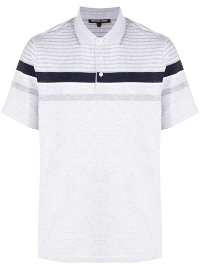 Michael Kors Striped Birdseye Cotton Blend Polo Shirt In Grey