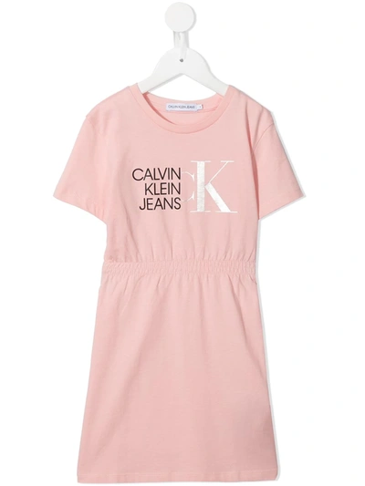 Calvin Klein Kids' Logo-print Elasticated Waist Dress In Rose