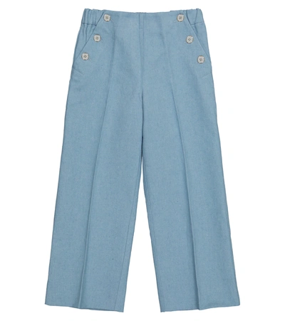 Bonpoint Kids' Side-buttoned Straight Leg Trousers In Light Blue