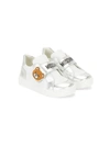 Moschino Kids' Teddy Bear Patch Low-top Sneakers In White,silver