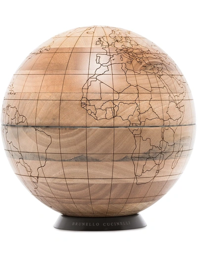 Brunello Cucinelli Brown Engraved Wooden Globe
