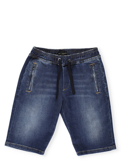 Dolce & Gabbana Drawstring Denim Shorts In Blue