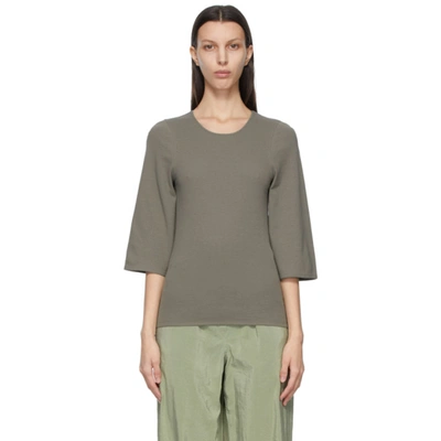 Lemaire Grey Crêpe Jersey Three-quarter Sleeve T-shirt In Brown