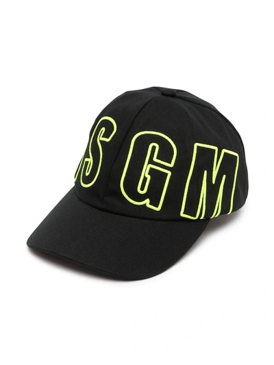 Msgm Kids' Logo-print Six-panel Cap In Black