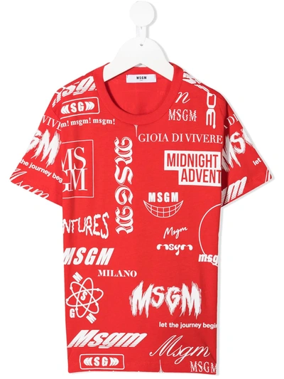 Msgm Teen Graphic-print Cotton T-shirt In Red