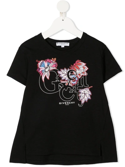 Givenchy Teen Floral-print Cotton T-shirt In Nero