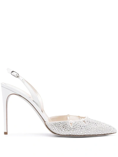 René Caovilla Yuki Crystal-embellished Leather Pumps In Silver