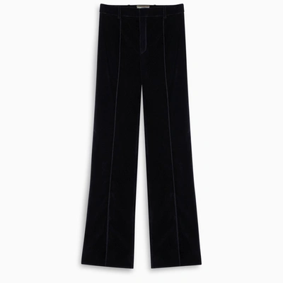 Saint Laurent Black Velvet Flare Trousers In Blue