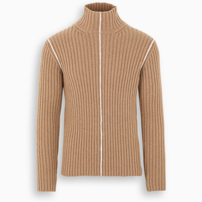 Ferragamo Ribbed Turtleneck Sweater In Brown