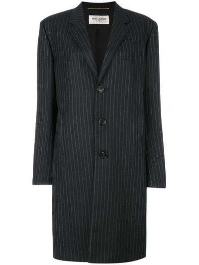 Saint Laurent Pinstripe Mid-length Coat - Black