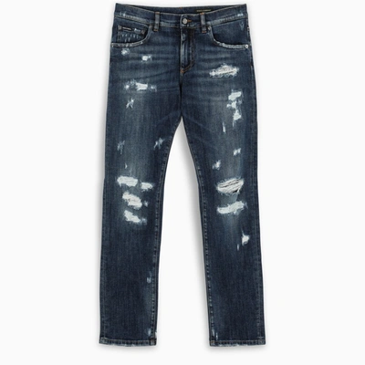 Dolce & Gabbana Blue Distressed Jeans In Multicolor