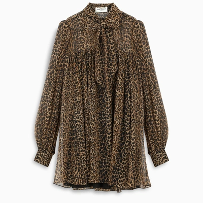 Saint Laurent Leopard-print Dress In Brown