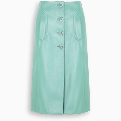 Prada Anise Leather Midi Skirt In Light Blue