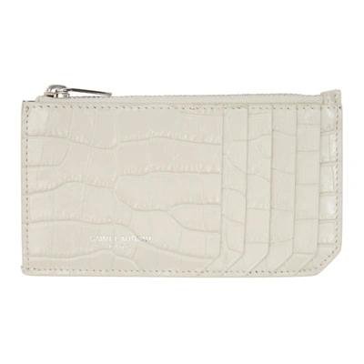 Saint Laurent Cream Croco Print Credit Card Holder In 9207 White