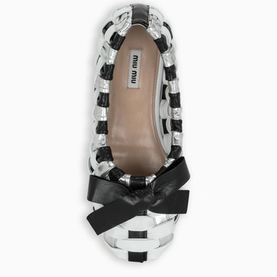 Miu Miu Silver And Black Leather Ballerinas In Multicolor