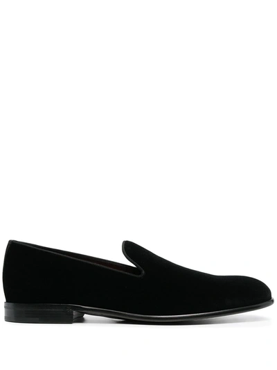 Dolce & Gabbana Piped Velvet Loafers In Black