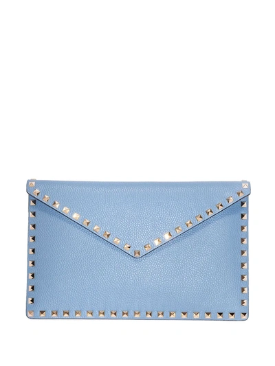 Valentino Garavani Rockstud Leather Envelope Clutch Bag In Niagara Blue