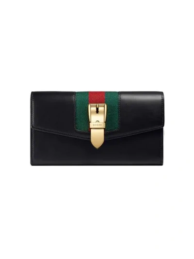 Gucci Sylvie Canvas-trimmed Leather Continental Wallet In Black