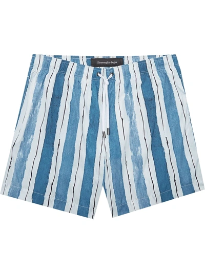 Ermenegildo Zegna Blue & White Striped Mid Swim Shorts