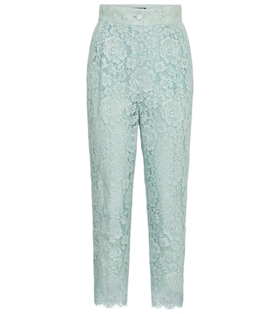Dolce & Gabbana Cotton-blend Corded Lace Tapered Pants In Light Blue
