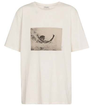 Saint Laurent Printed Cotton T-shirt In White