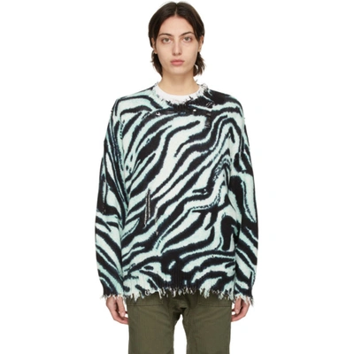 R13 Oversized Distressed Zebra-print Cotton Sweater In Blue