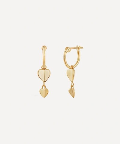 Dinny Hall 10ct Gold Bijou Folded Heart Drop Hoop Earrings