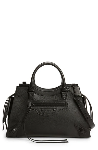 Balenciaga Medium Neo Classic City Leather Top Handle Bag In Black/black