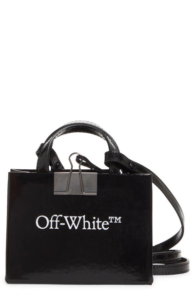Off-white Baby Box Logo Patent Leather Top Handle Bag In Black White