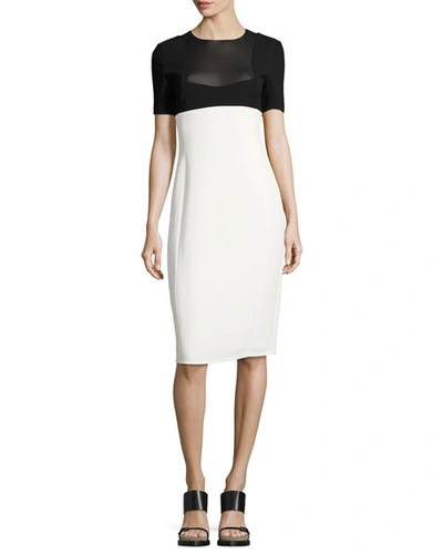 Narciso Rodriguez Two-tone Short-sleeve Sheath Dress, Black/white