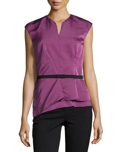 Narciso Rodriguez Belted Modern Peplum Silk Top, Pink