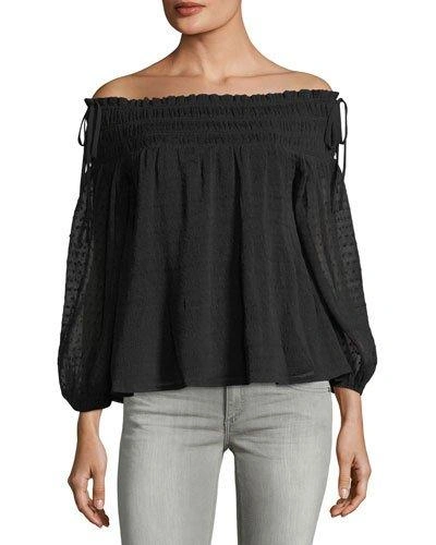 English Factory Off-the-shoulder Polka-dot Top In Black