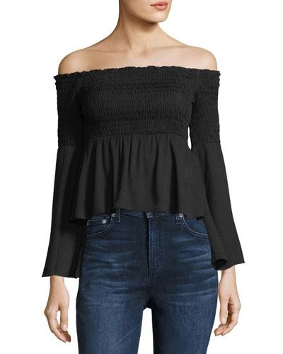 English Factory Off-the-shoulder Smocked Top In Black