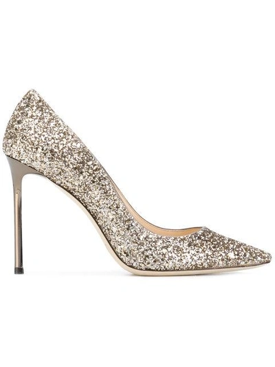 Jimmy Choo Ballet Pink Metallic Romy 100 Pumps