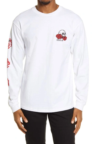 Vans Rose Bed Long Sleeve Graphic Tee In White/red
