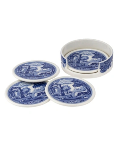 Spode Blue Italian 5 Pc Ceramic Coaster Set