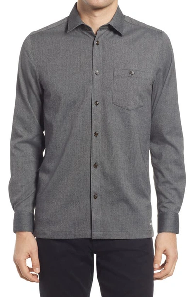 Ted Baker Mens Dk-grey Robott Buttoned Woven Shirt 36