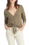 Sanctuary Tie Front Sweater In Organic Green